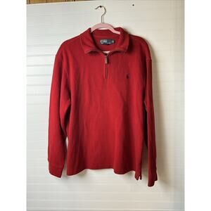 Men's XL Polo Ralph Lauren Quarter Zip Sweater Red Cotton Pullover